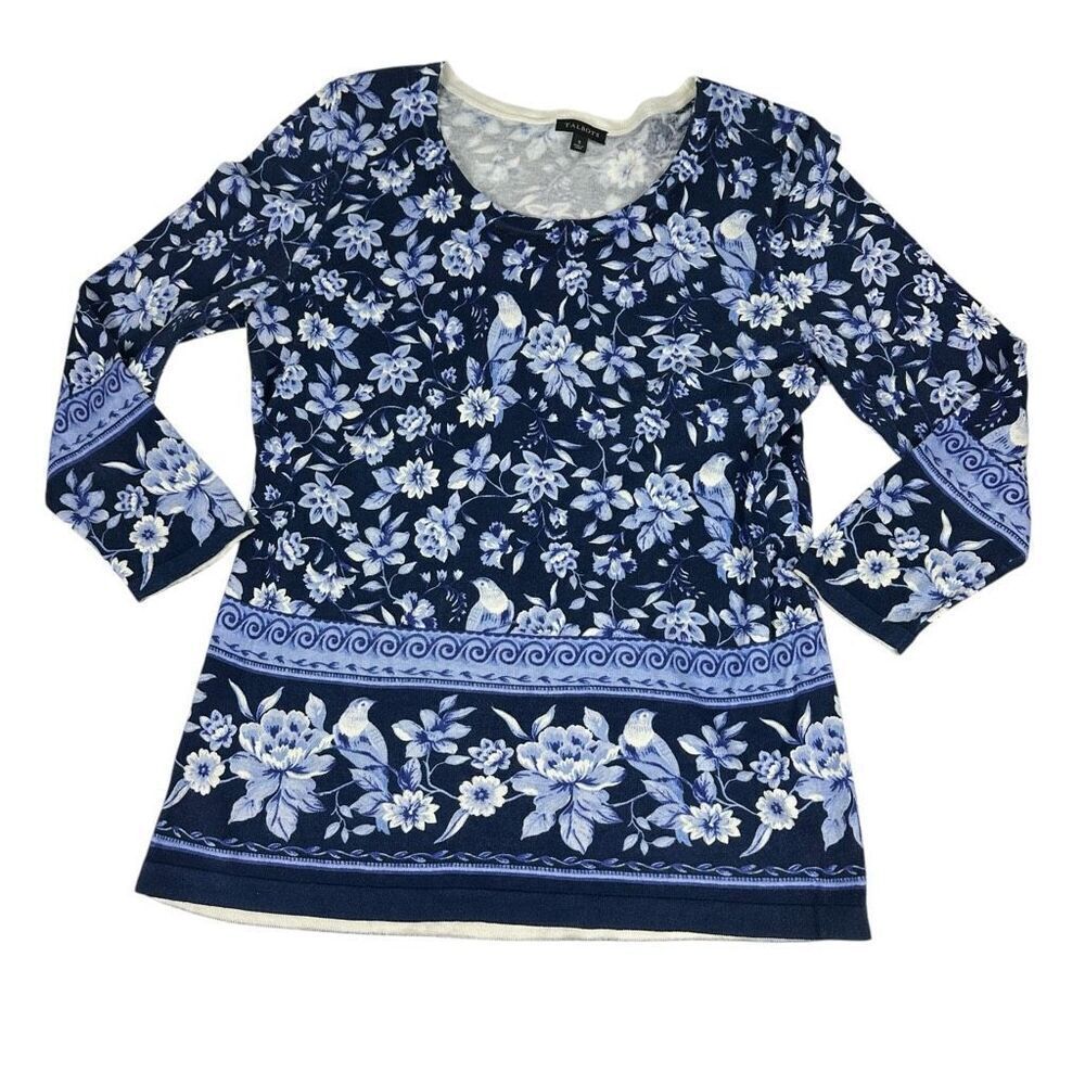 Talbots Medallion Bird Toile Knit Sweater Top size Small